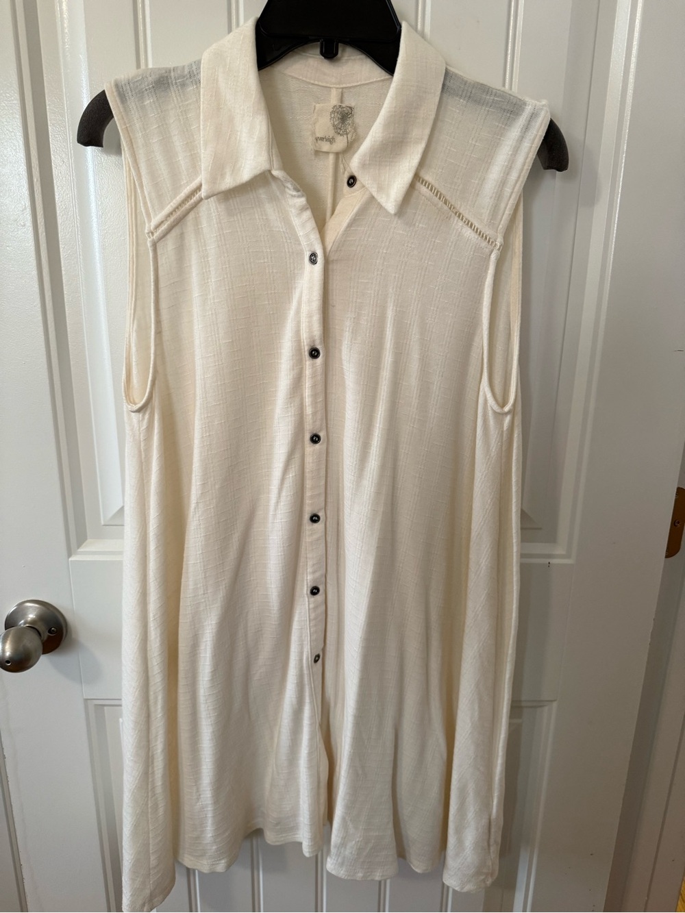 Sleeveless Button-Front Cream Dress